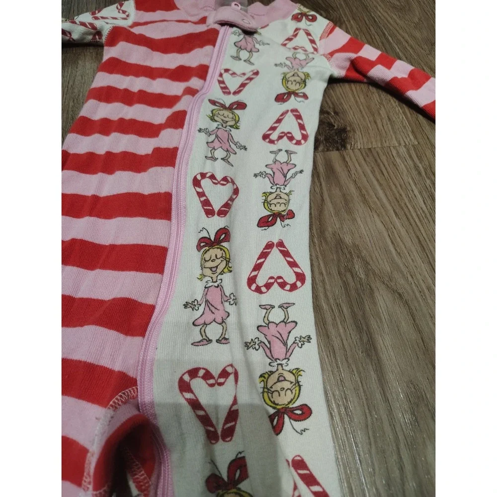 Hanna Andersson Grinch Pajamas 18-24M  Organic Cotton Pink Candy Cane One Piece
